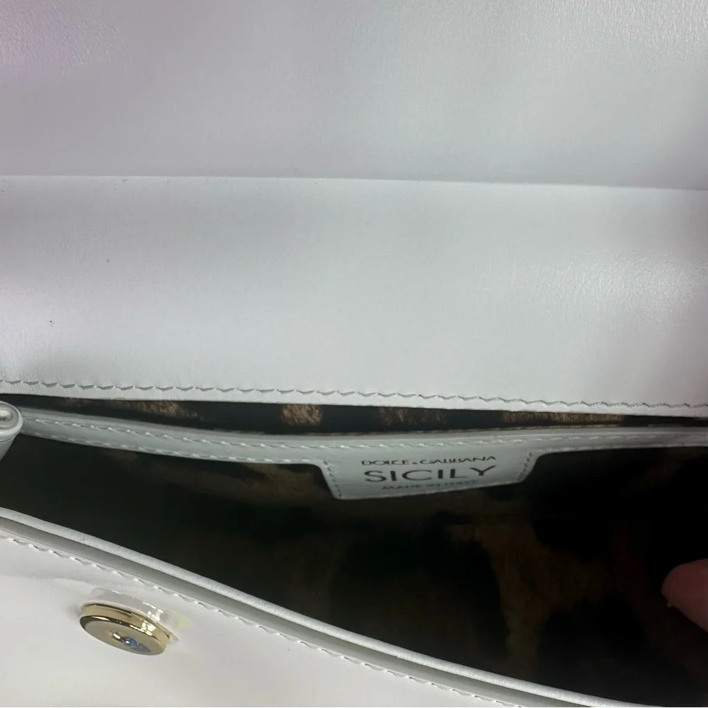 NEW Dolce & Gabbana Sicily East West Satchel Patent Leather w/ Polka Dot Scarf - Picture 5 of 9